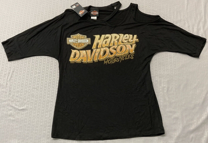 NEW HARLEY DAVIDSON HT4642BLK WOMEN'S GO HARLEY 3/4 SLEEVE ROUND NECK BLK MEDIUM