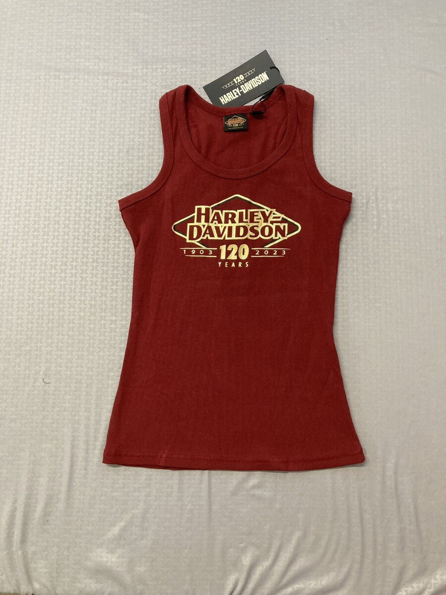 NEW GENUINE HARLEY DAVIDSON 96725-23VW Women's SMALL 120th Red Knit Tank MERLOT