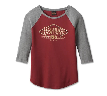 NEW GENUINE HARLEY DAVIDSON 96684-23VW Women's 120TH KNIT RED COLORBLOCK TEE S