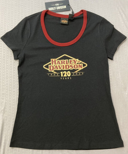 NEW GENUINE HARLEY DAVIDSON 96694-23VW Women's 120th Black Knit Tee 3W