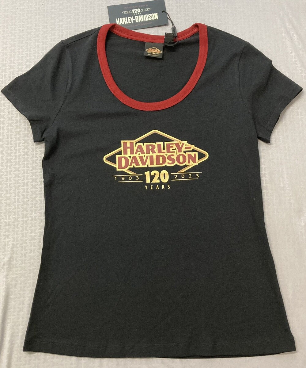 NEW GENUINE HARLEY DAVIDSON 96694-23VW Women's 120th Black Knit Tee S
