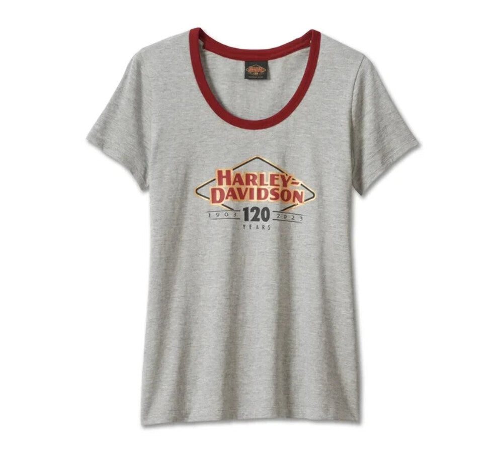 NEW HARLEY DAVIDSON 96696-23VW Women's 120th Light Heather Grey Knit Tee M