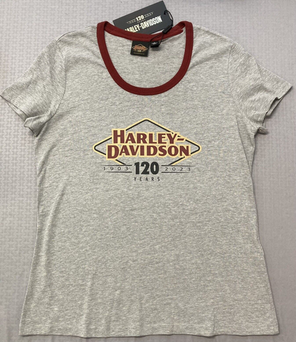 NEW HARLEY DAVIDSON 96696-23VW Women's 120th Light Heather Grey Knit Tee M