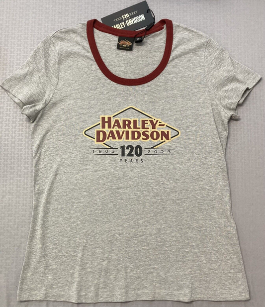 NEW HARLEY DAVIDSON 96696-23VW Women's 120th Light Heather Grey Knit Tee M