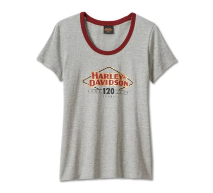 NEW HARLEY DAVIDSON 96696-23VW Women's 120th Light Heather Grey Knit Tee XS
