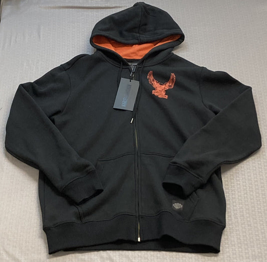 NEW HARLEY DAVIDSON 96008-23VM Men's Road Captain Eagle ZipUp Hoodie Black S