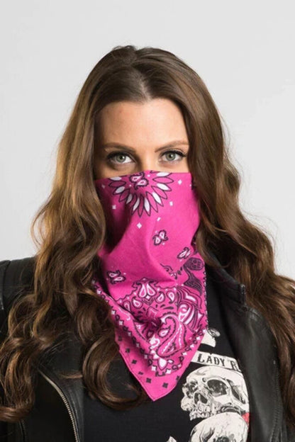 NEW HAIR GLOVE BANDANA HG-56023 22" PINK PAISLEY W/HIDDEN BUTTERFLY SKULLS