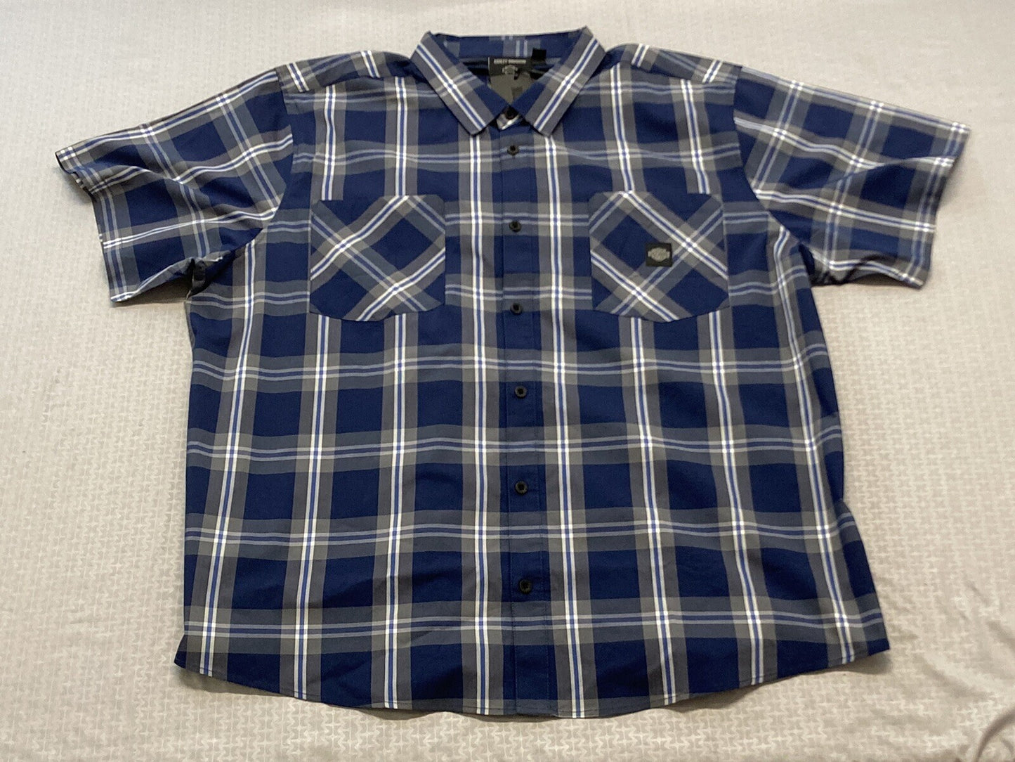 NEW GENUINE HARLEY DAVIDSON 96163-23VM Men's Staple Poplin Shirt Blue Plaid 4XL