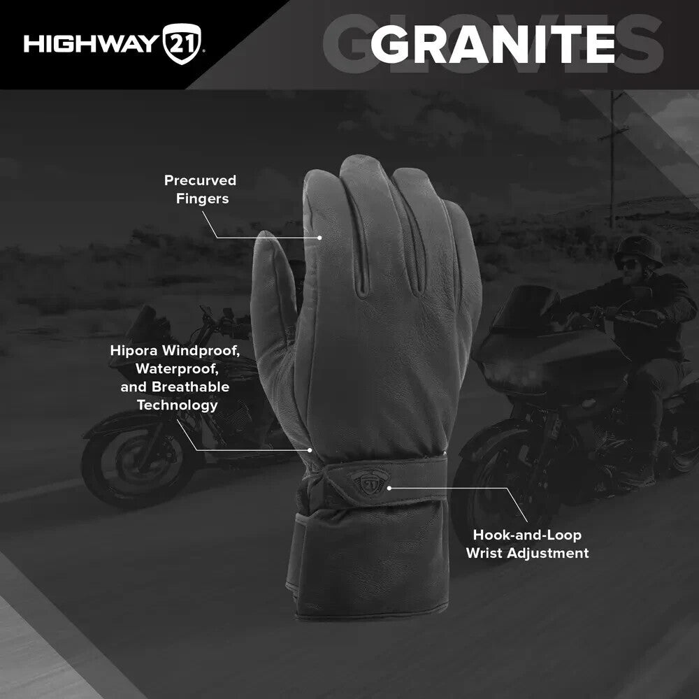 NEW HIGHWAY 21 489-0020L GRANITE GLOVES LEATHER SIZE LARGE