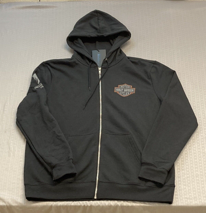 NEW GENUINE HARLEY DAVIDSON 96005-23VM Men's WWP Zip Front Hoodie Black Med