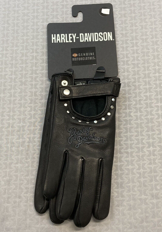 NEW GENUINE HARLEY DAVIDSON 97704-23VW WOMEN'S LARGE BLK LTHR GLOVES OPEN ROAD