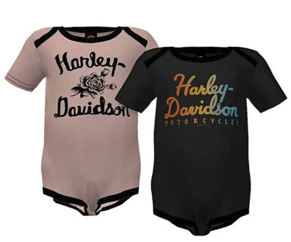 NEW GENUINE HARLEY DAVIDSON 3009235 12-18M GIRL 2PK RIB BODYSUIT PINK/BLK