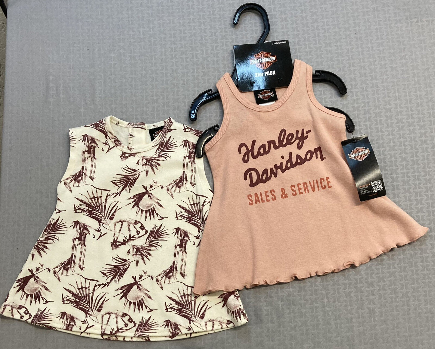 NEW HARLEY DAVIDSON 9002227 6-9M 2PK Girl's Summer Dress Set Pink & Beige
