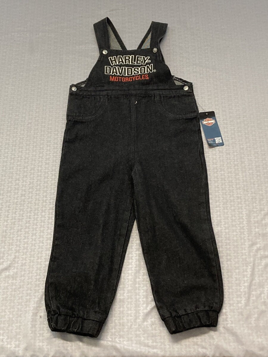 NEW HARLEY DAVIDSON 4070245 Little Kids Embroidered Denim Overalls Black 2/3T