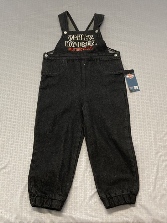 NEW HARLEY DAVIDSON 4070245 Little Kids Embroidered Denim Overalls Black 2/3T