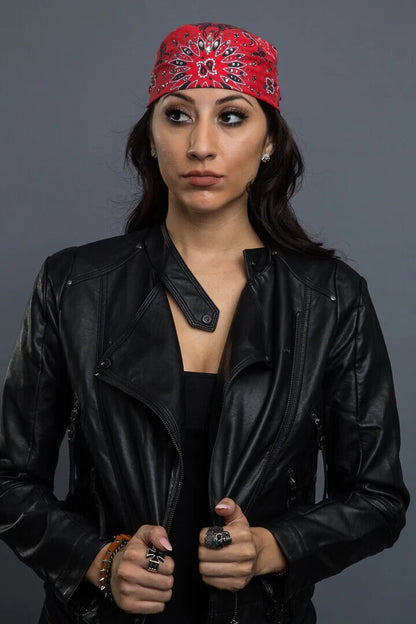 NEW HAIR GLOVE HG-56002 24.5" BANDANA WOMEN'S RED PAISLEY BUTTERFLY STONE