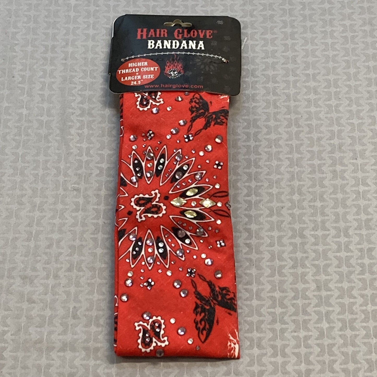 NEW HAIR GLOVE HG-56002 24.5" BANDANA WOMEN'S RED PAISLEY BUTTERFLY STONE