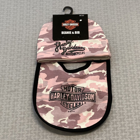NEW GENUINE HARLEY DAVIDSON 7003240 NB GIRL PTD BIB & HAT PINK PRINT