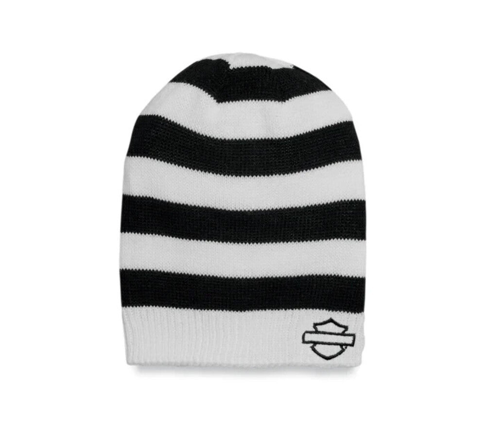 NEW GENUINE HARLEY DAVIDSON 97717-23VW WOMEN'S KNIT HAT BLACK & WHITE STRIPES WC