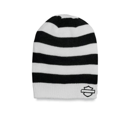 NEW GENUINE HARLEY DAVIDSON 97717-23VW WOMEN'S KNIT HAT BLACK & WHITE STRIPES WC