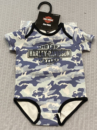 NEW HARLEY DAVIDSON 2553226 Boys Printed Camo Knit Creeper, Doo Rag Set 6-9 MO