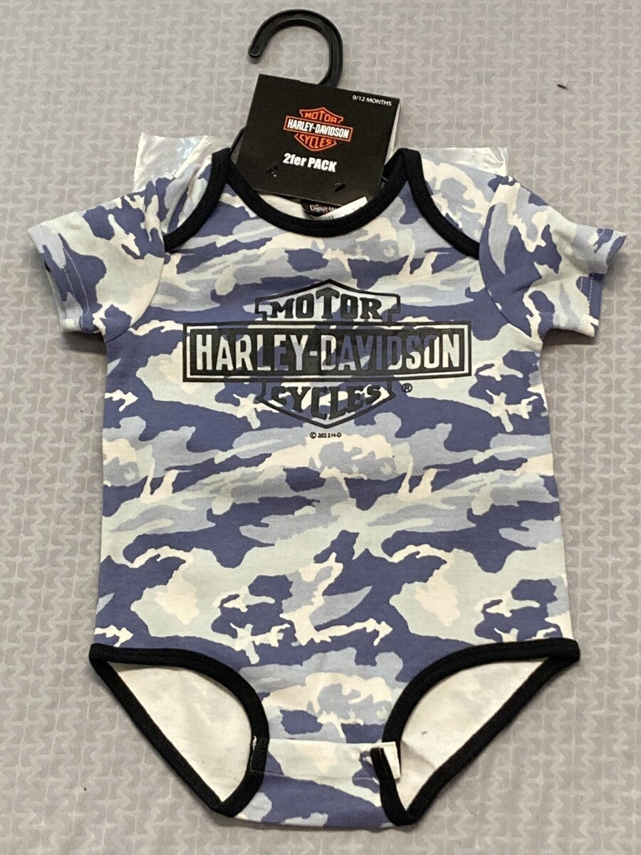 NEW HARLEY DAVIDSON 2563226 Baby Boys Camo Knit Creeper, Doo Rag Set 12-18 MO