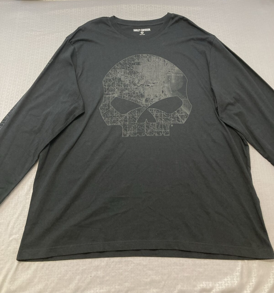 NEW HARLEY DAVIDSON 96065-22VM MILWAUKEE MAP SKULL LNG SLEEVE GRAPHIC KNIT 3XL