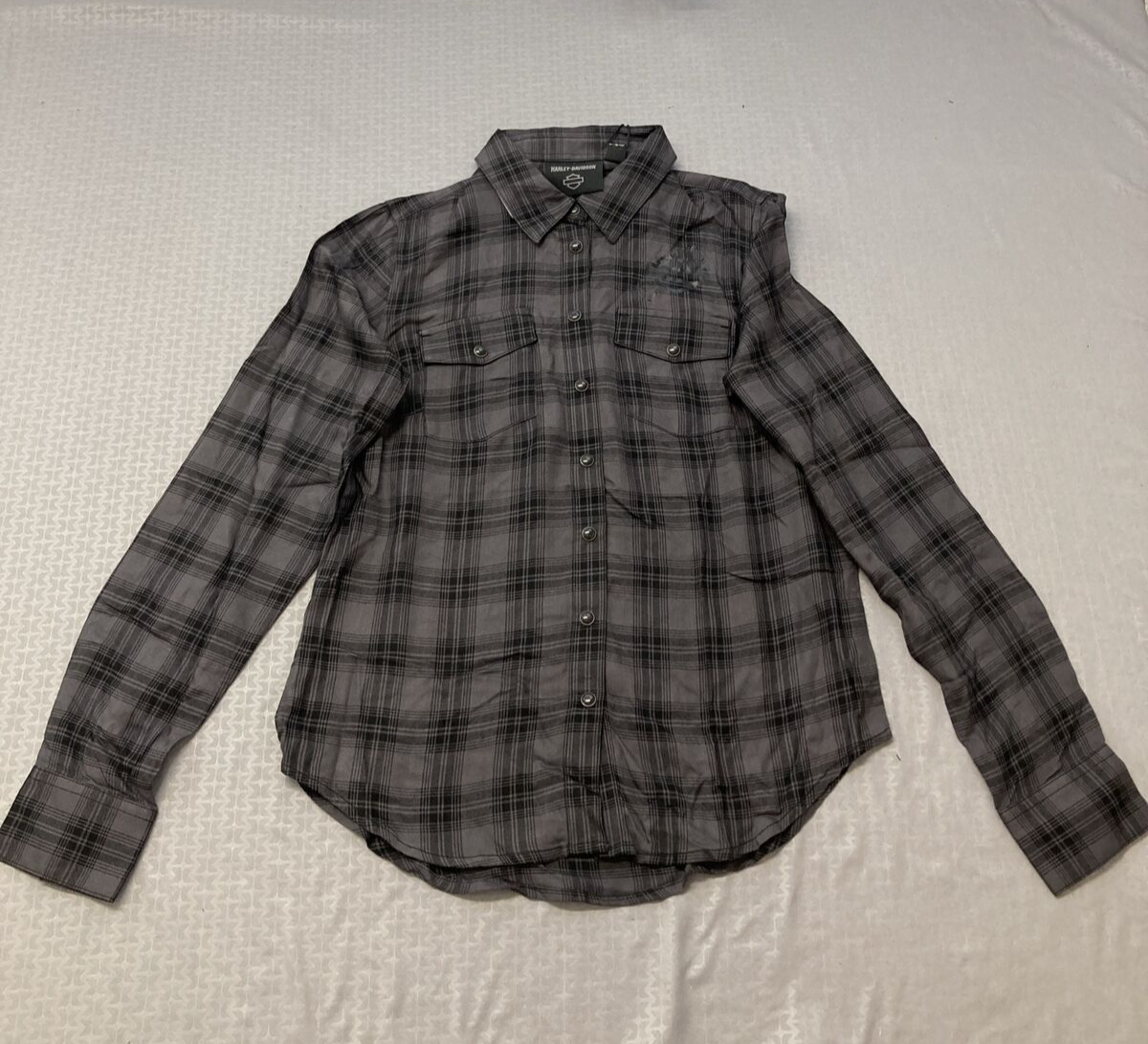 NEW HARLEY DAVIDSON 96479-23VW WOMENS CLASSIC ENCHANTED SHRT PLAID BLK PEARL S