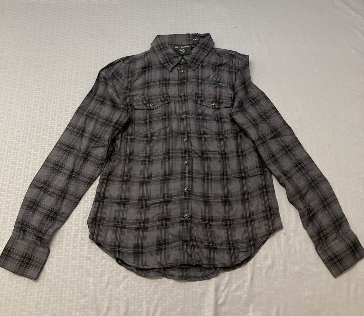 NEW HARLEY DAVIDSON 96479-23VW WOMENS CLASSIC ENCHANTED SHRT PLAID BLK PEARL M