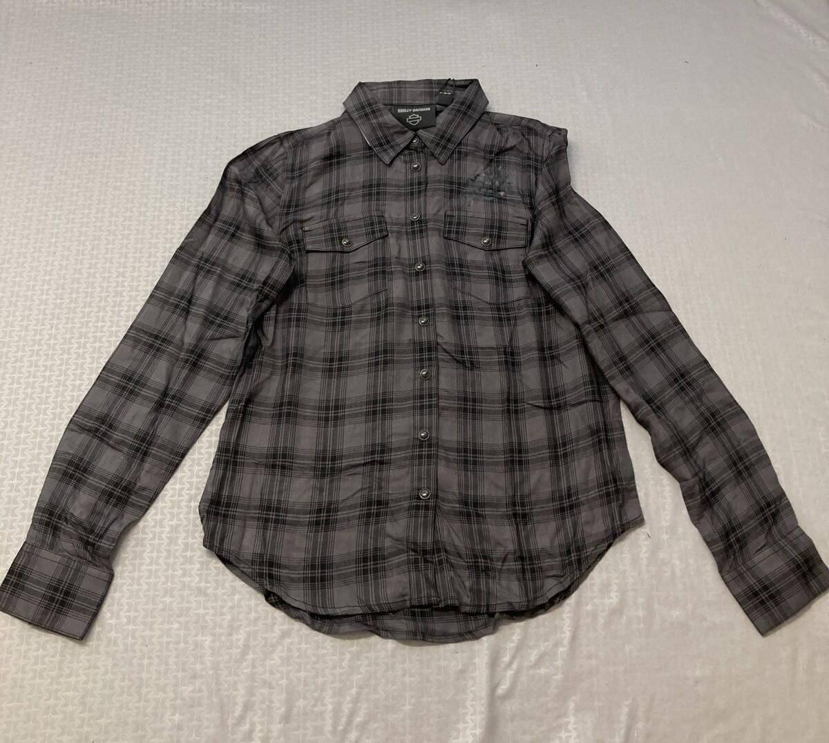 NEW HARLEY DAVIDSON 96479-23VW WOMENS CLASSIC ENCHANTED SHRT PLAID BLK PEARL XXL