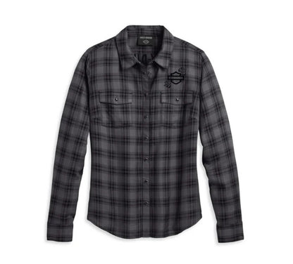 NEW HARLEY DAVIDSON 96479-23VW WOMENS CLASSIC ENCHANTED SHRT PLAID BLK PEARL 2W