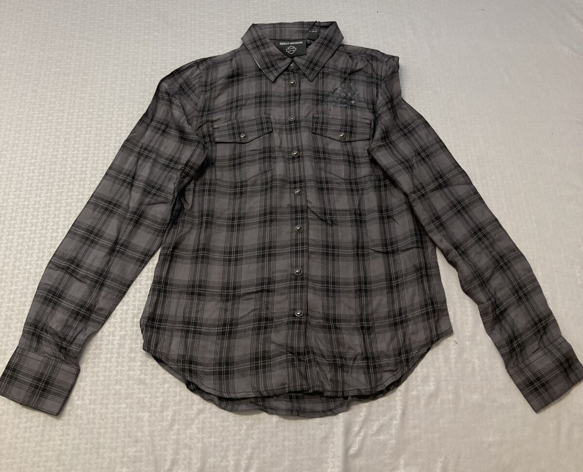 NEW HARLEY DAVIDSON 96479-23VW WOMENS CLASSIC ENCHANTED SHRT PLAID BLK PEARL 2W
