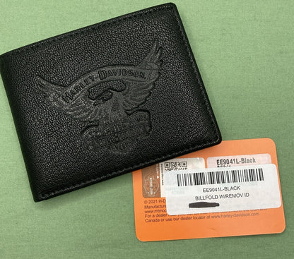 NEW GENUINE HARLEY DAVIDSON EE9041L-BLK Men's Billfold Wallet W/ Removable ID