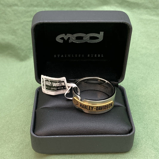 NEW GENUINE HARLEY DAVIDSON MOD HSR0053 SZ 14 GOLD TONE & STEEL WRAP BAND RING