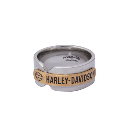 NEW GENUINE HARLEY DAVIDSON MOD HSR0053 SZ 13 GOLD TONE & STEEL WRAP BAND RING