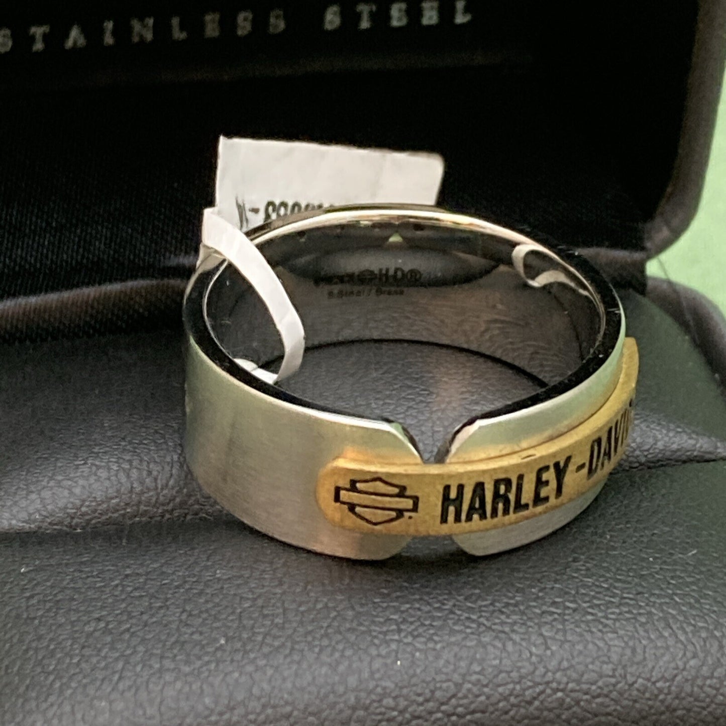 NEW GENUINE HARLEY DAVIDSON MOD HSR0053 SZ 9 GOLD TONE & STEEL WRAP BAND RING