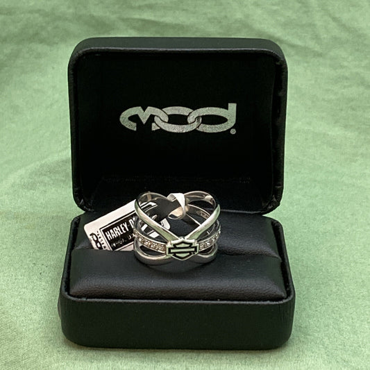 NEW GENUINE HARLEY DAVIDSON HDR0430 SZ 9 B&S BLING CROSS OVER SPLIT RING