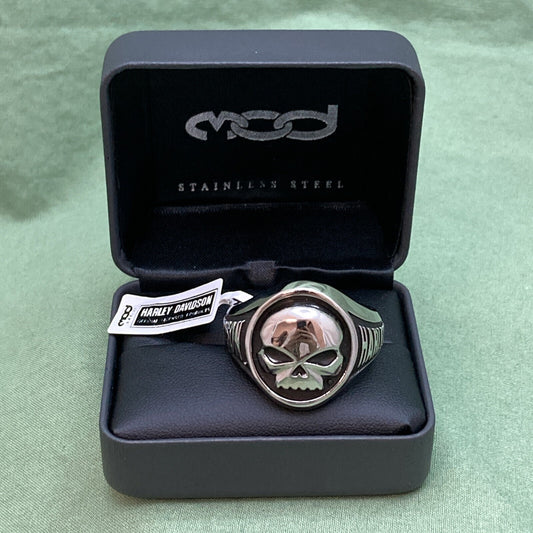 NEW GENUINE HARLEY DAVIDSON MOD HSR0086 SZ 10 STEEL HD LARGE SKULL RING