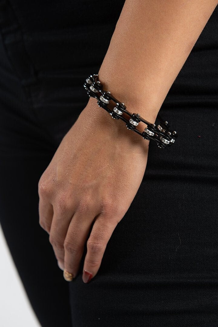 NEW HAIR GLOVE 84078 WOMEN'S 8.5" BLACK SINGLE BIKE CHAIN BRACELET