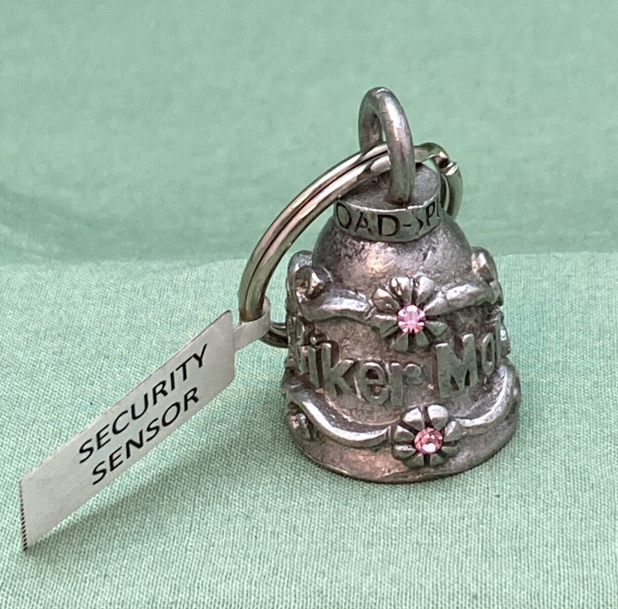 NEW ROAD SPIRIT RSP-BIKERMOM PEWTER RIDE BELL WITH PINK RHINESTONES