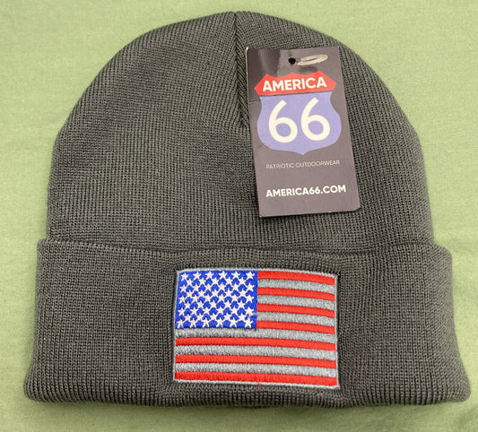 NEW AMERICA 66 CB-002CHARCOAL USA FLAG CUFFED BEANIE-CHARCOAL