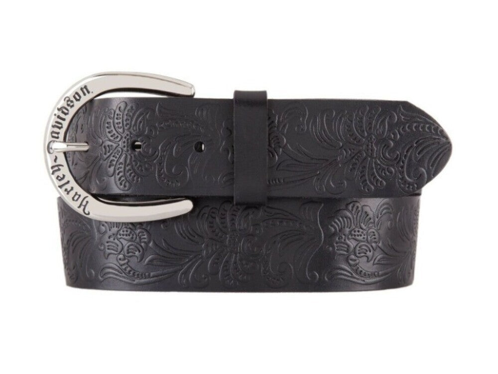 NEW HARLEY DAVIDSON HDWBT11526 WOMEN'S DIXIE EMBOSSED BLACK LEATHER BELT SMALL