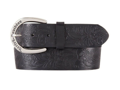 NEW HARLEY DAVIDSON HDWBT11526 WOMEN'S DIXIE EMBOSSED BLACK LEATHER BELT SMALL