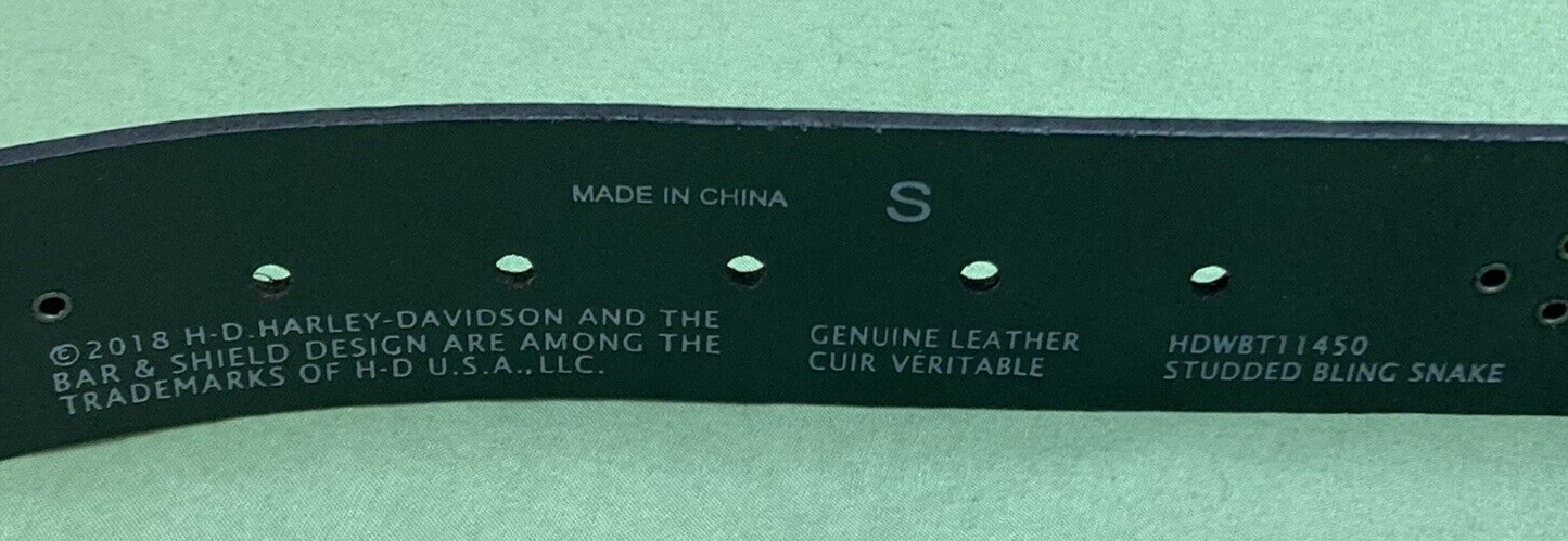 NEW HARLEY DAVIDSON HDWBT11450 Womens Studded Bling Snake Leather Belt Blk Sm