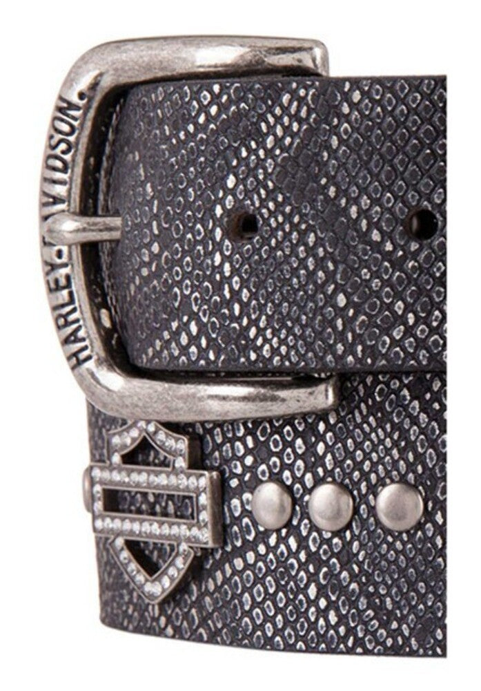 NEW HARLEY DAVIDSON HDWBT11450 Womens Studded Bling Snake Leather Belt Blk Sm