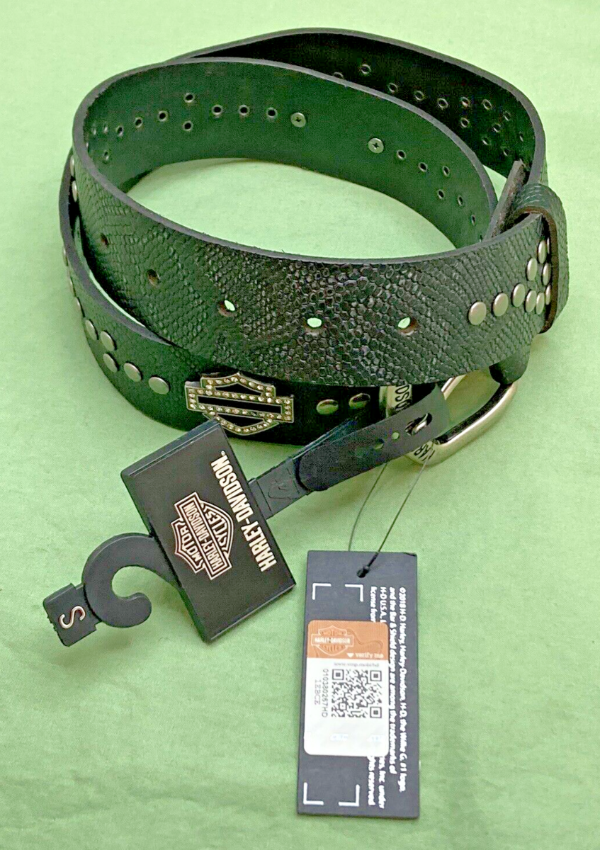 NEW HARLEY DAVIDSON HDWBT11450 Womens Studded Bling Snake Leather Belt Blk Sm