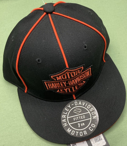 NEW HARLEY DAVIDSON 97743-23VM MEN'S LARGE B&S BLACK WOVEN FITTED BB CAP 7-3/8