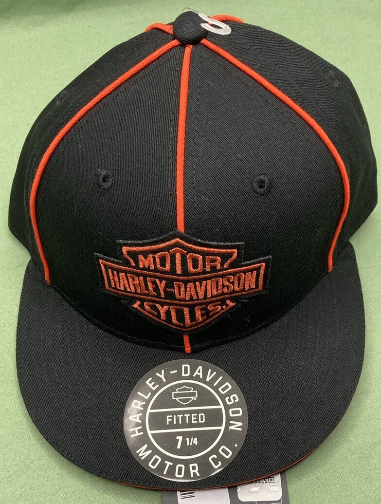 NEW HARLEY DAVIDSON 97743-23VM MEN'S MEDIUM B&S BLACK WOVEN FITTED BB CAP 7-1/4