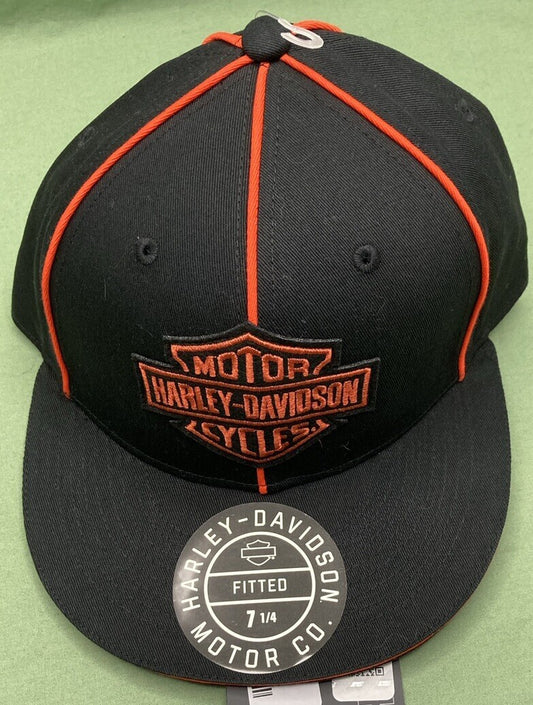 NEW HARLEY DAVIDSON 97743-23VM MEN'S MEDIUM B&S BLACK WOVEN FITTED BB CAP 7-1/4