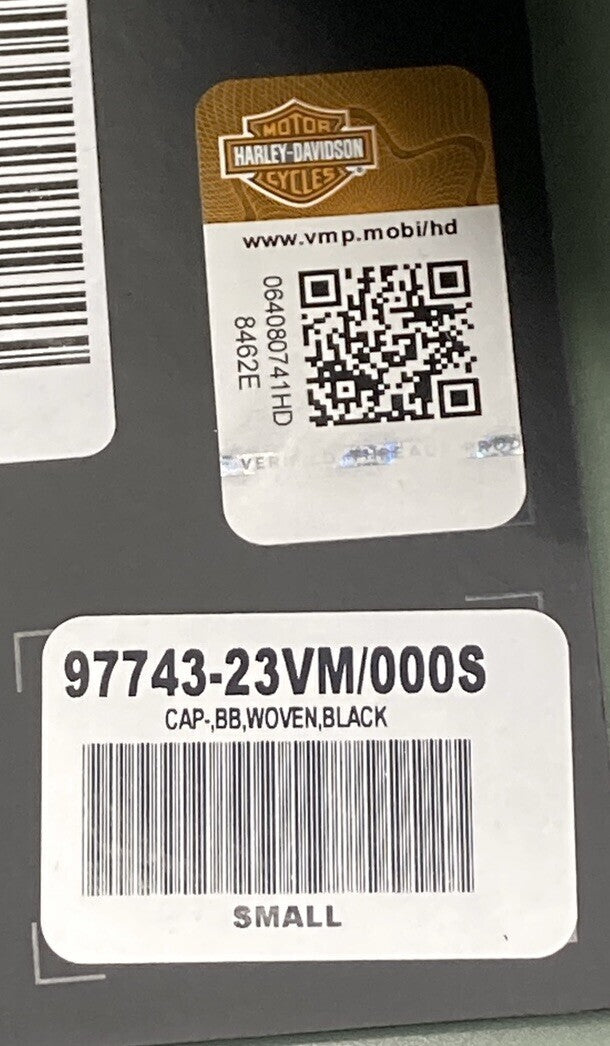 NEW HARLEY DAVIDSON 97743-23VM MEN'S SMALL B&S BLACK WOVEN FITTED BB CAP 7-1/8